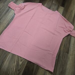 Women's Pink Smocked Sleeve Top